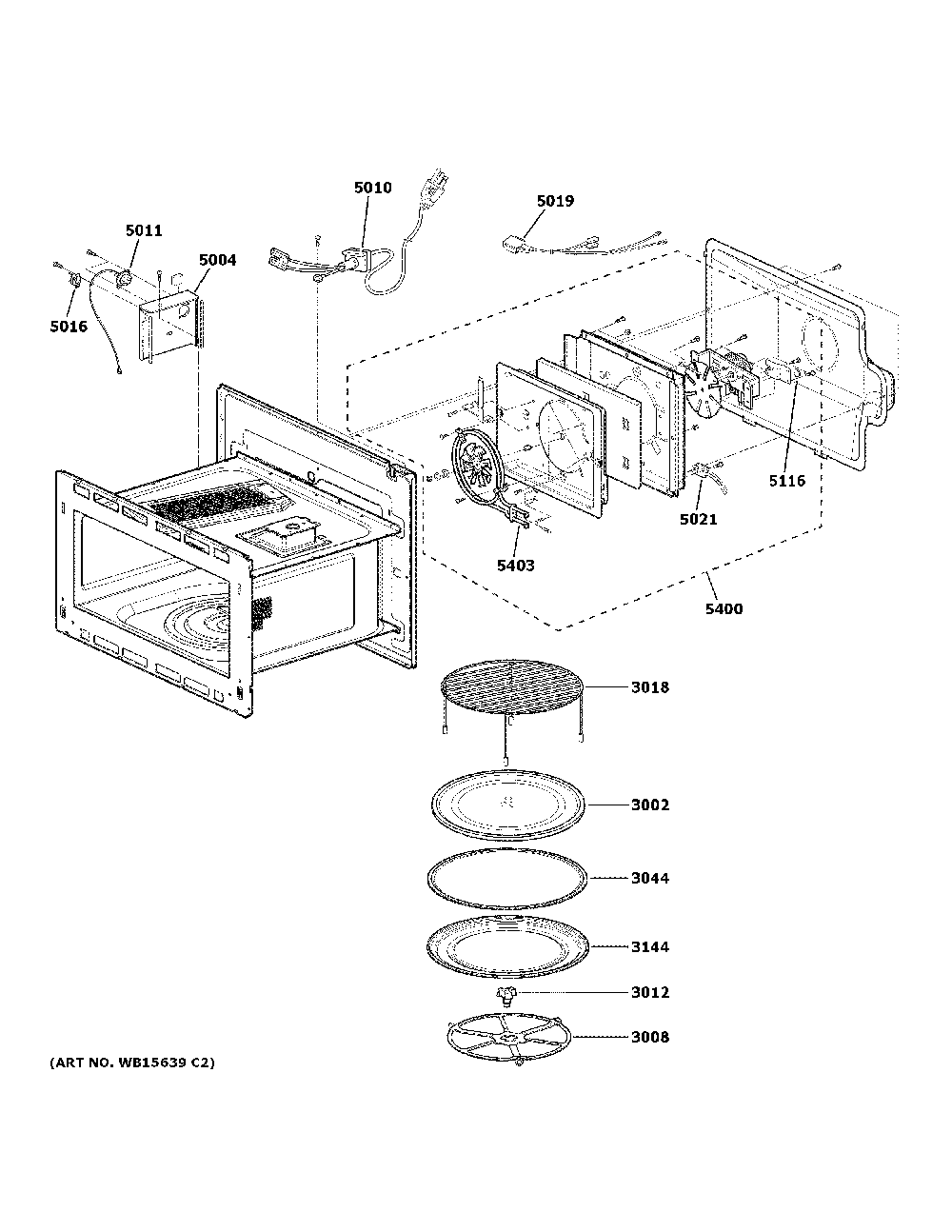 Interior parts Diagram and Parts List for ZSB9132N2SS  General Electric Microwave