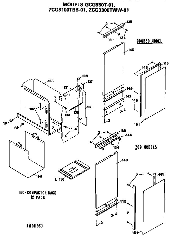 Section 2 Diagram and Parts List for GCG950T-01  General Electric Trash Compactor