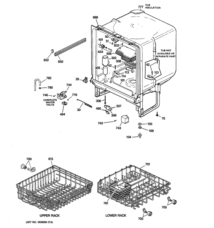 Body Parts Diagram and Parts List for GSD2000J20CC  General Electric Dishwasher