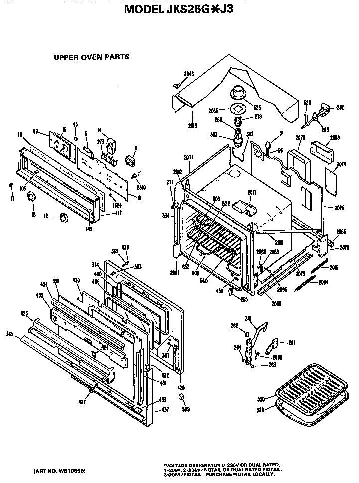 Upper Oven/door And Control Diagram and Parts List for JKS26GJ3  General Electric Wall Oven