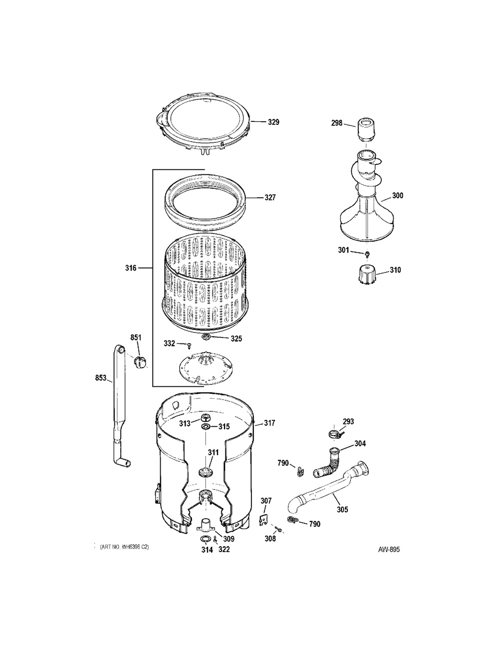 Tub Diagram and Parts List for GMR05BLHWWC  General Electric Dishwasher