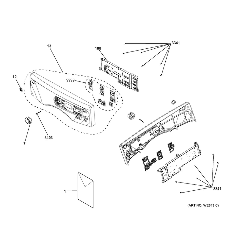 Control Panel Diagram and Parts List for GFDN120GD1WW  General Electric Dryer