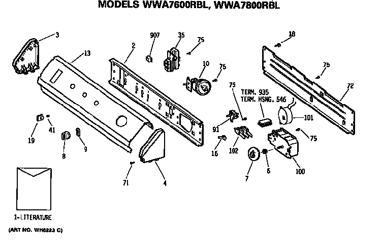 Backsplash Diagram and Parts List for WWA5600RBLWW  General Electric Washer