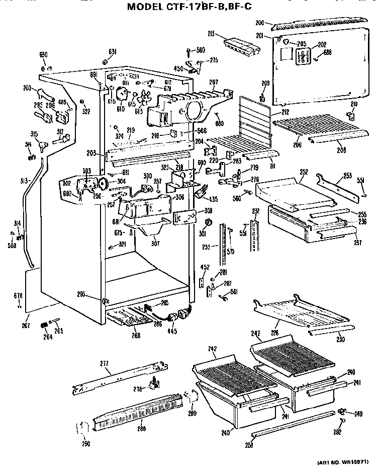 Cabinet Parts Diagram and Parts List for CTF17BFB  Hotpoint Refrigerator
