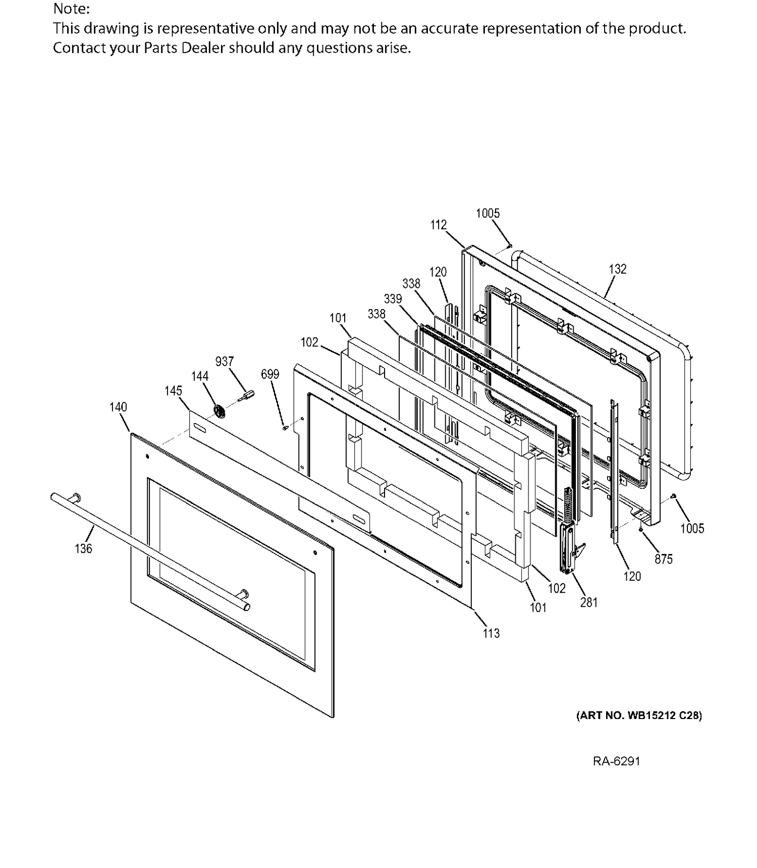 LOWER DOOR Diagram and Parts List for ZET9550SH1SS  General Electric Range