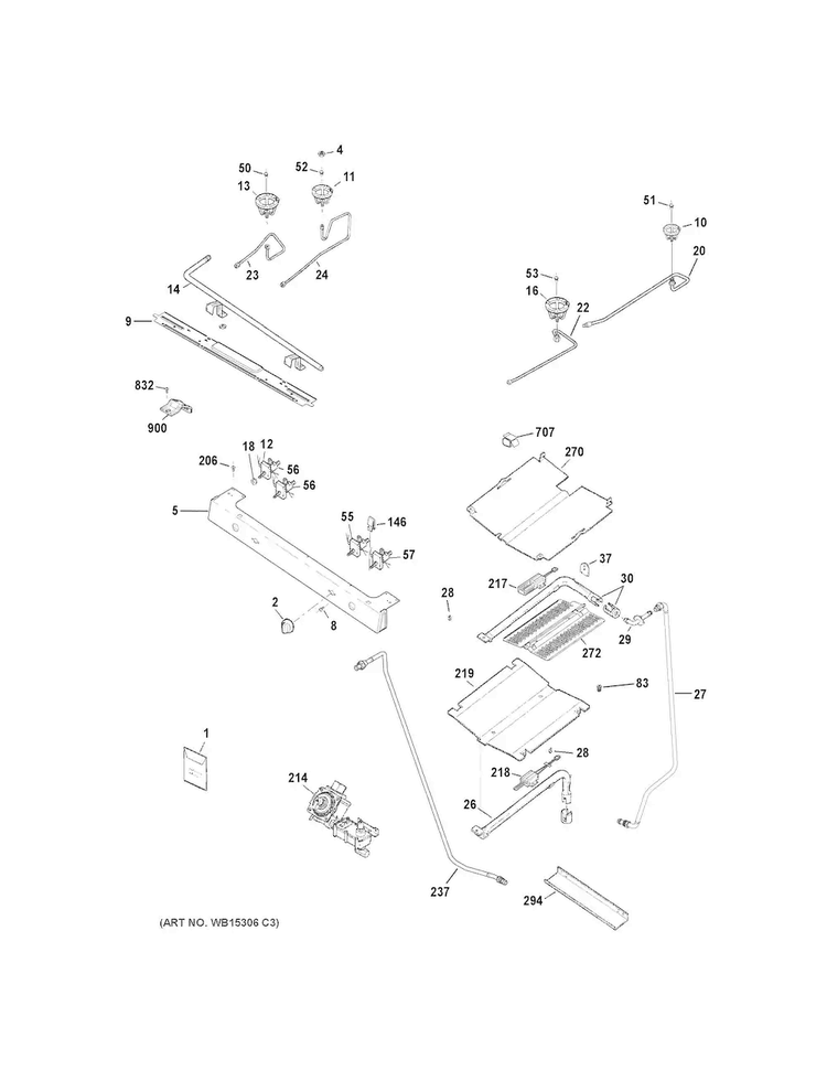 Gas & Burner Parts Diagram and Parts List for JGB640DEF4WW  General Electric Range