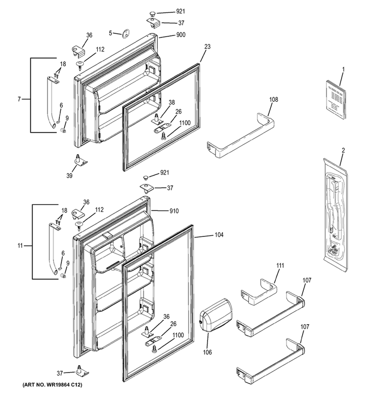 Doors Diagram and Parts List for GTH18ISDLRSS  General Electric Refrigerator