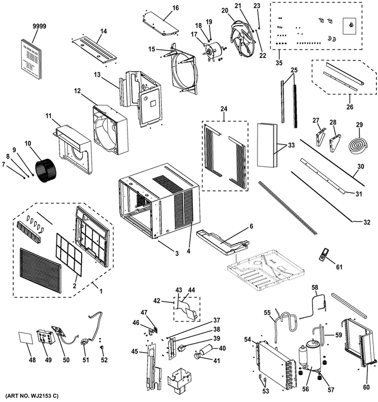 Room Air Conditioner Diagram and Parts List for AEM14AVL1  General Electric Air Conditioner