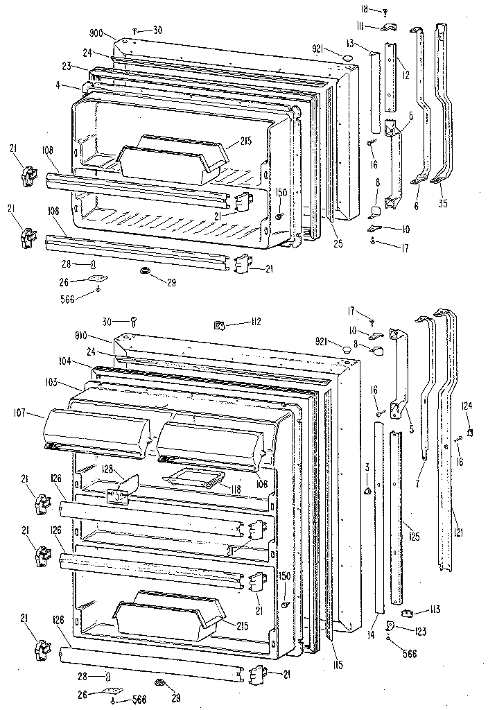 Doors Diagram and Parts List for TBX24ZKGR  General Electric Refrigerator