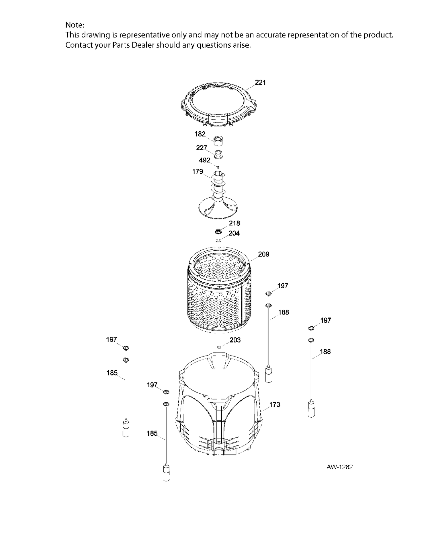 TUB, BASKET & AGITATOR Diagram and Parts List for GTW465BMK1WS  General Electric Washer
