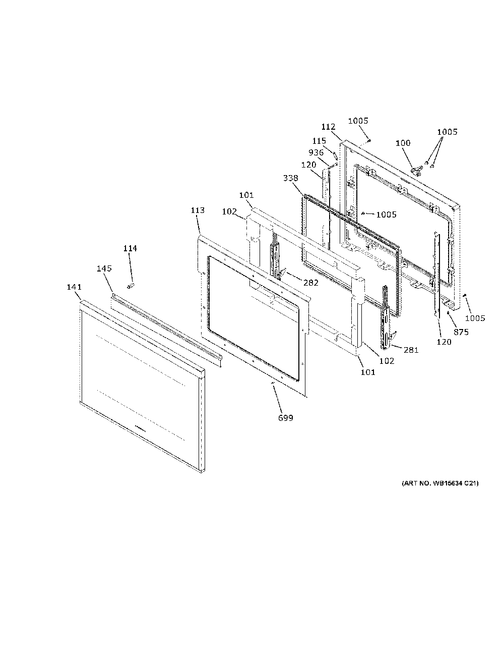 Lower Door Diagram and Parts List for ZTDX1DSSN1SS  General Electric Wall Oven