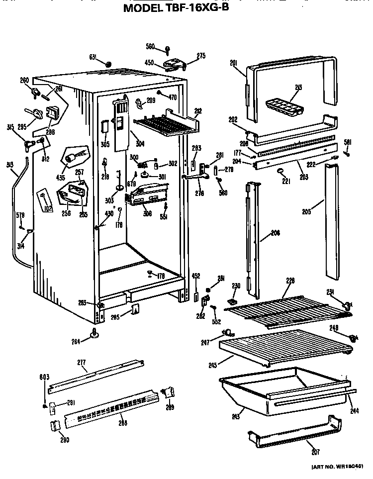 Cabinet Parts Diagram and Parts List for TBF16XGB  General Electric Refrigerator