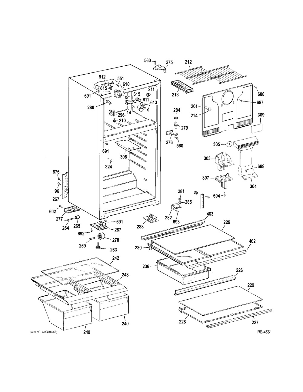 Cabinet Diagram and Parts List for JCB840SF3SS  General Electric Refrigerator