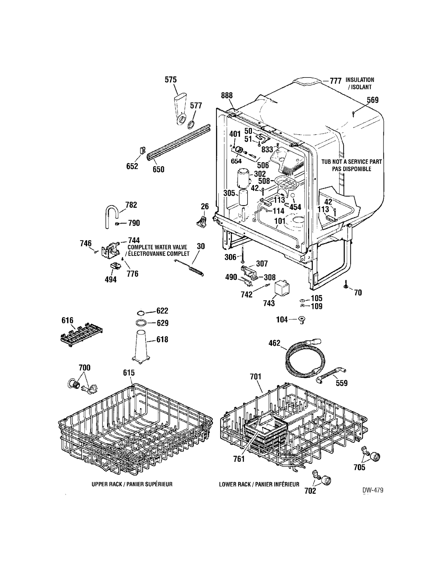 BODY PARTS & RACKS Diagram and Parts List for GNSC347P00WW  General Electric Dishwasher