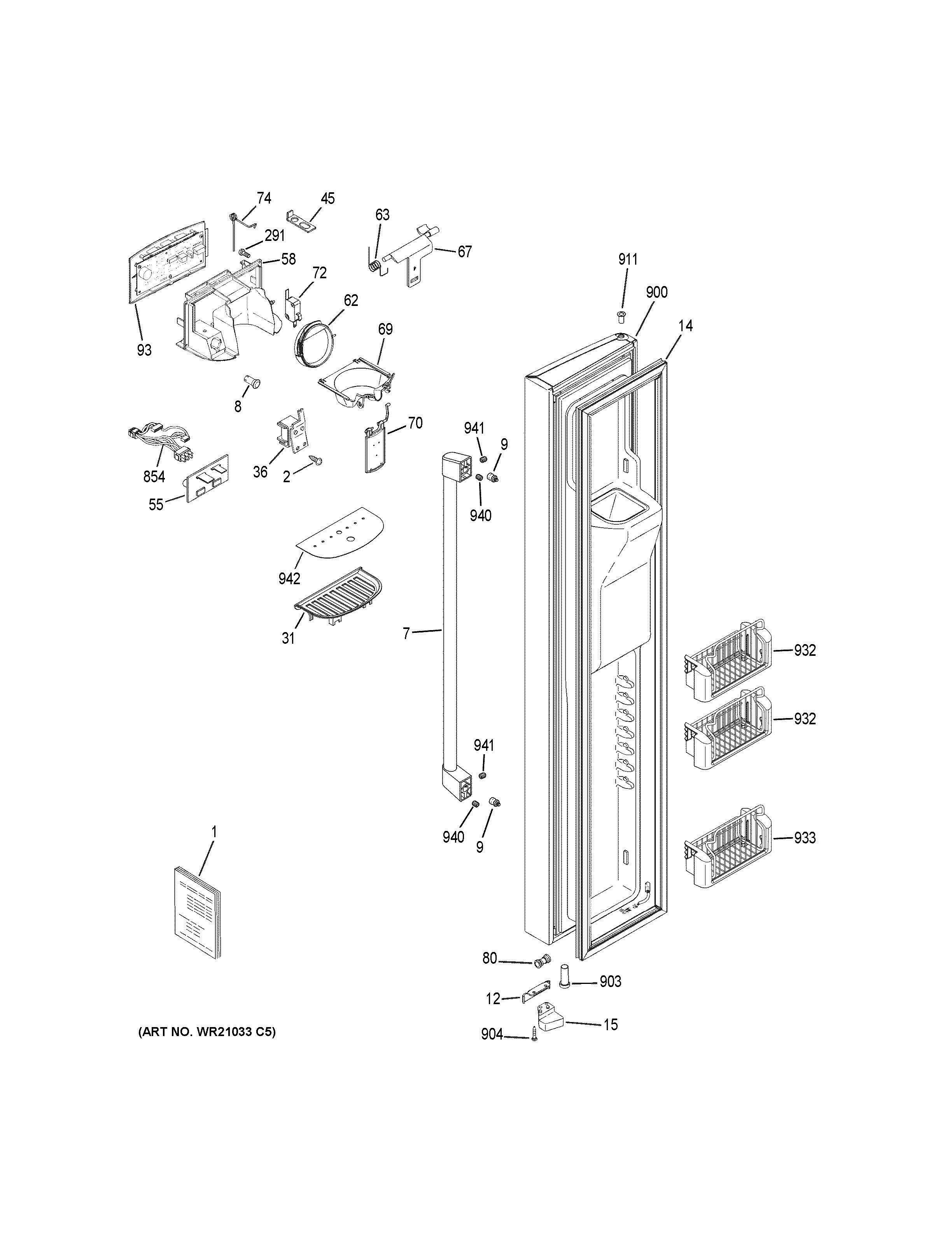 FREEZER DOOR Diagram and Parts List for CZS22MSKGHSS  General Electric Refrigerator