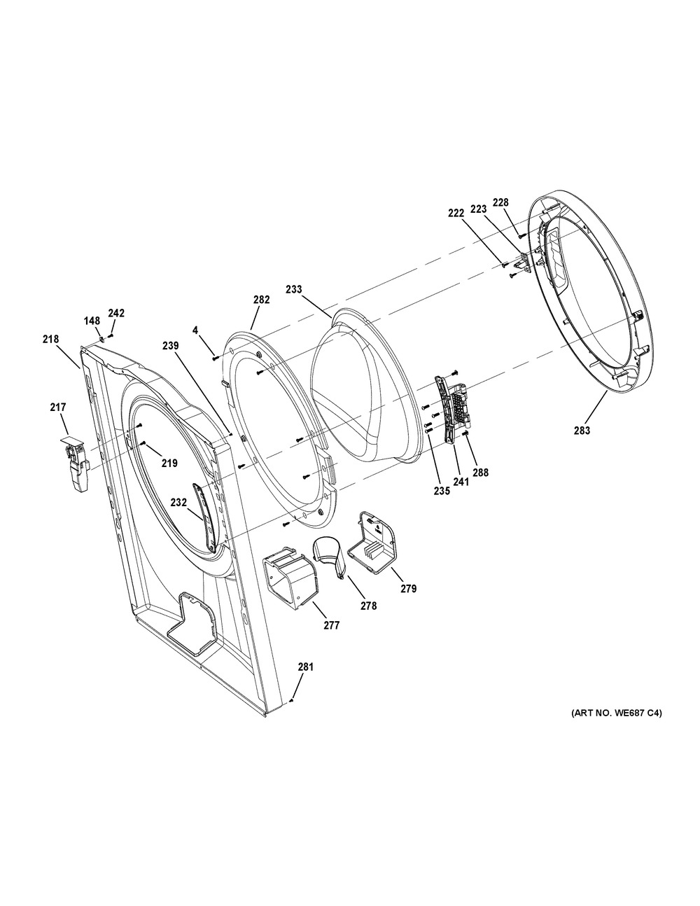 Front Panel & Door Diagram and Parts List for GFW400SCM0WW  General Electric Washer