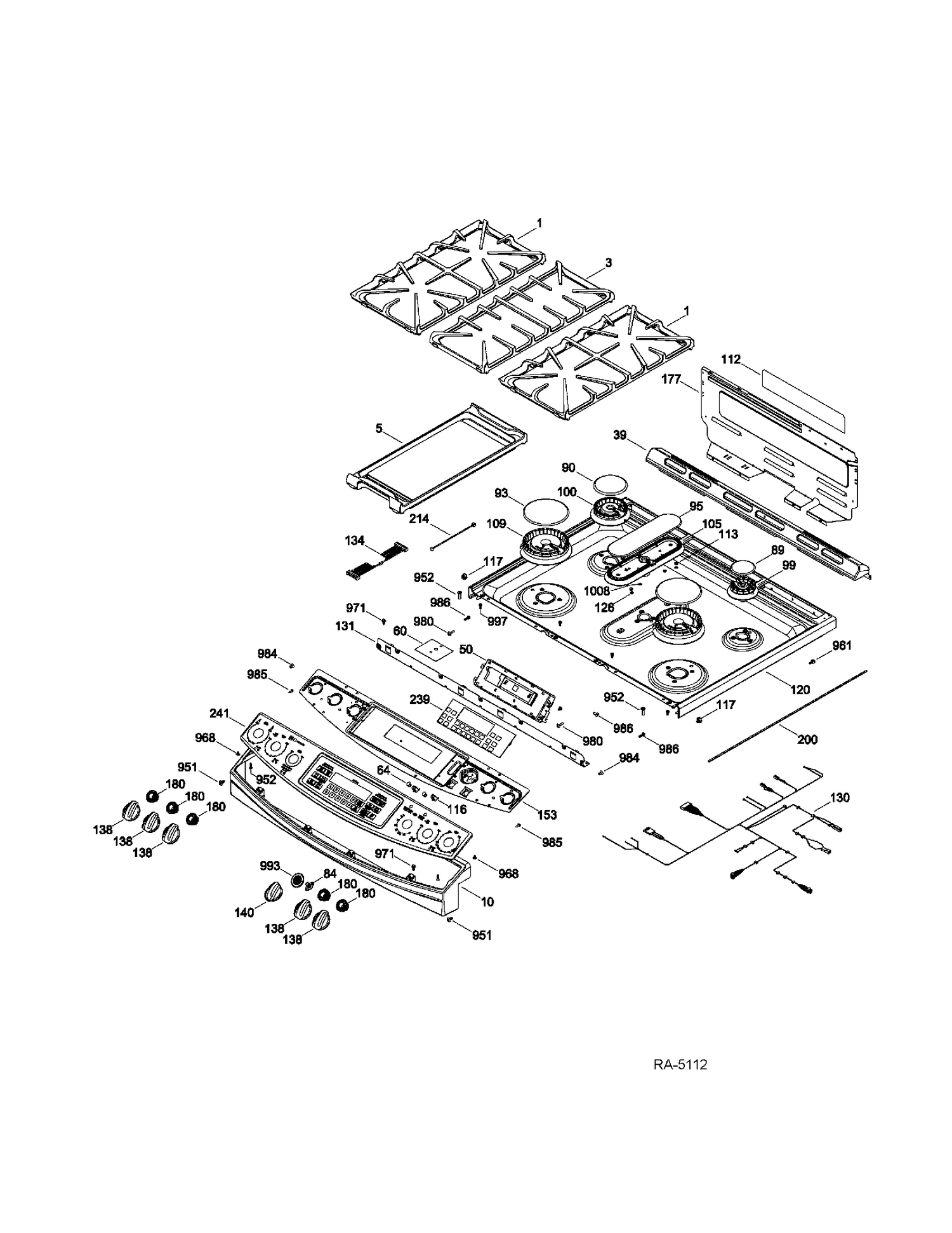 CONTROL PANEL & COOKTOP Diagram and Parts List for P2S975SER3SS  General Electric Range