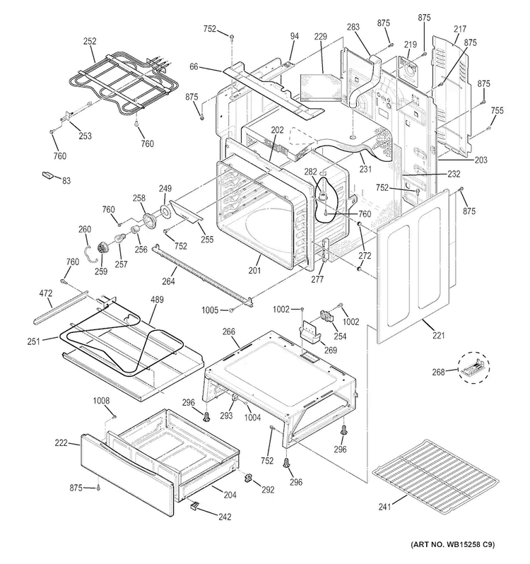 Body Parts Diagram and Parts List for JB650EF4ES  General Electric Range