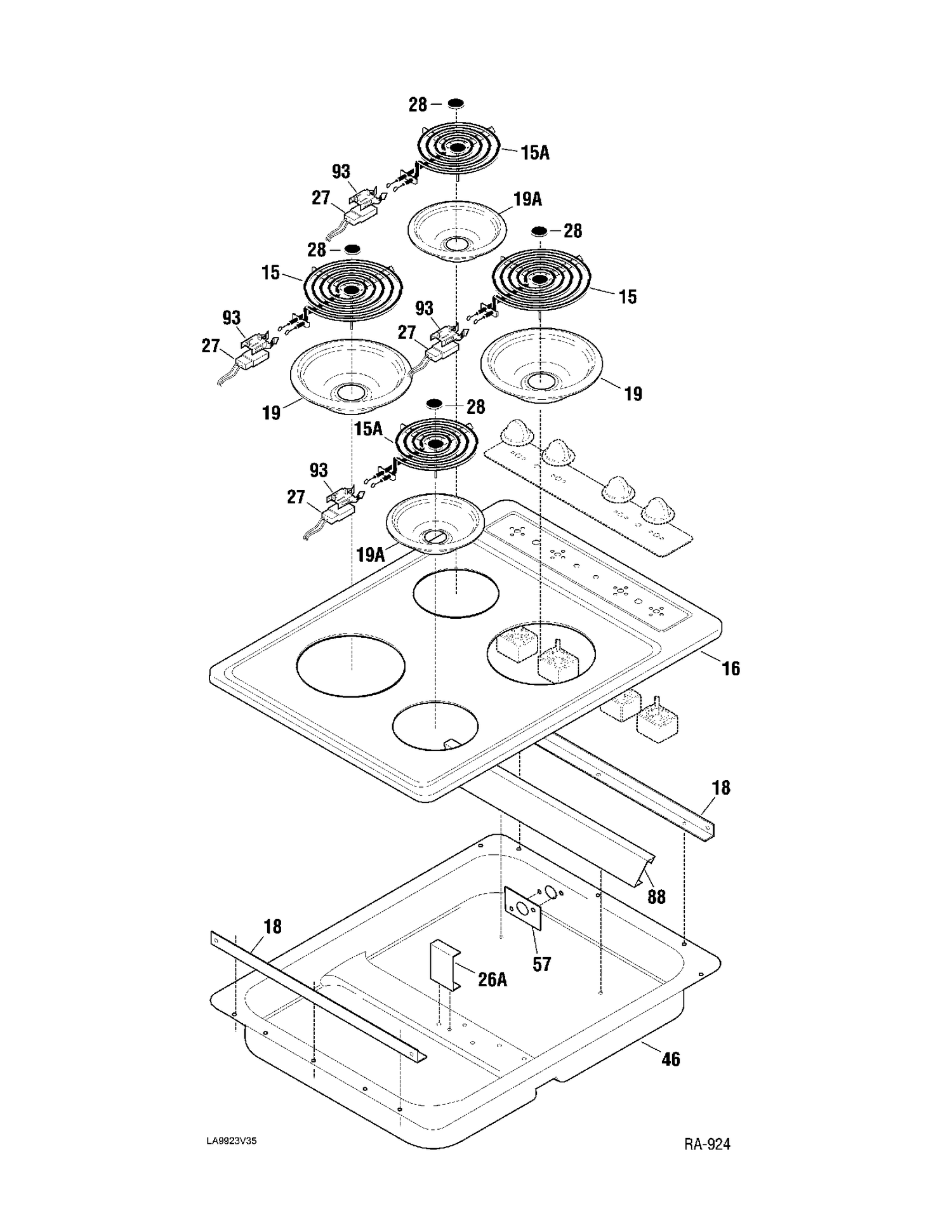 MAINTOP & SURFACE UNITS Diagram and Parts List for GCF3100SB-6  General Electric Range
