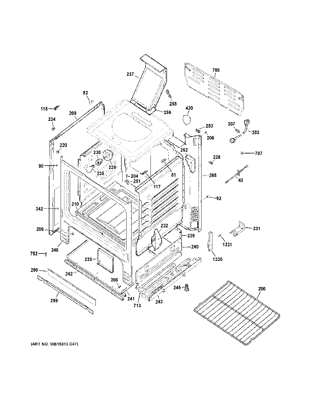 Body Parts Diagram and Parts List for JGBS60DEK7BB  General Electric Range