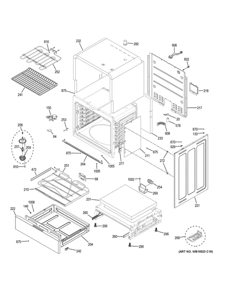 Body Parts Diagram and Parts List for JS760DL3BB  General Electric Range