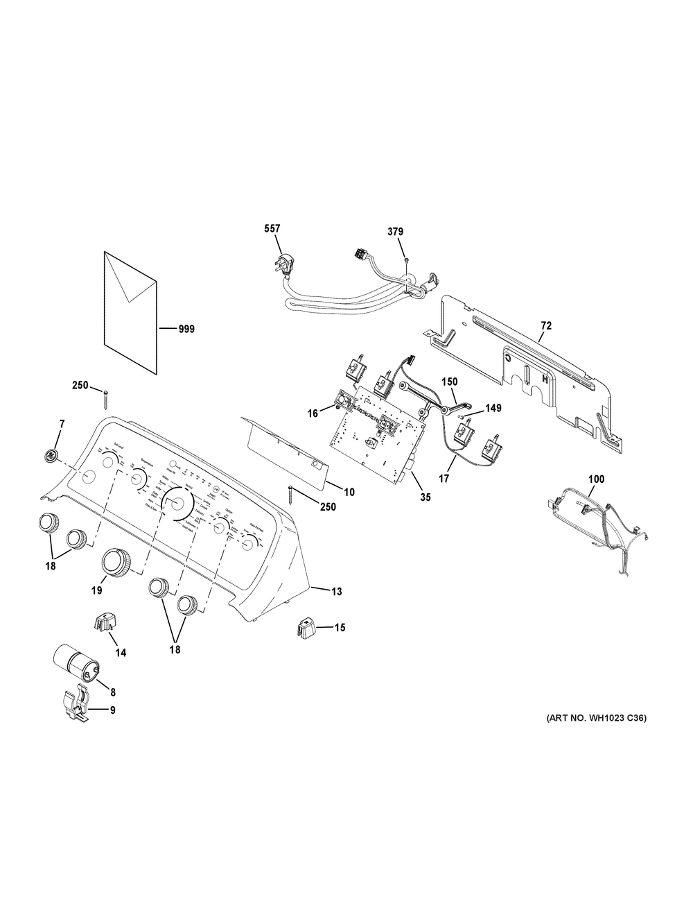 Controls And Backsplash Diagram and Parts List for GTW538ASW0WS  General Electric Washer