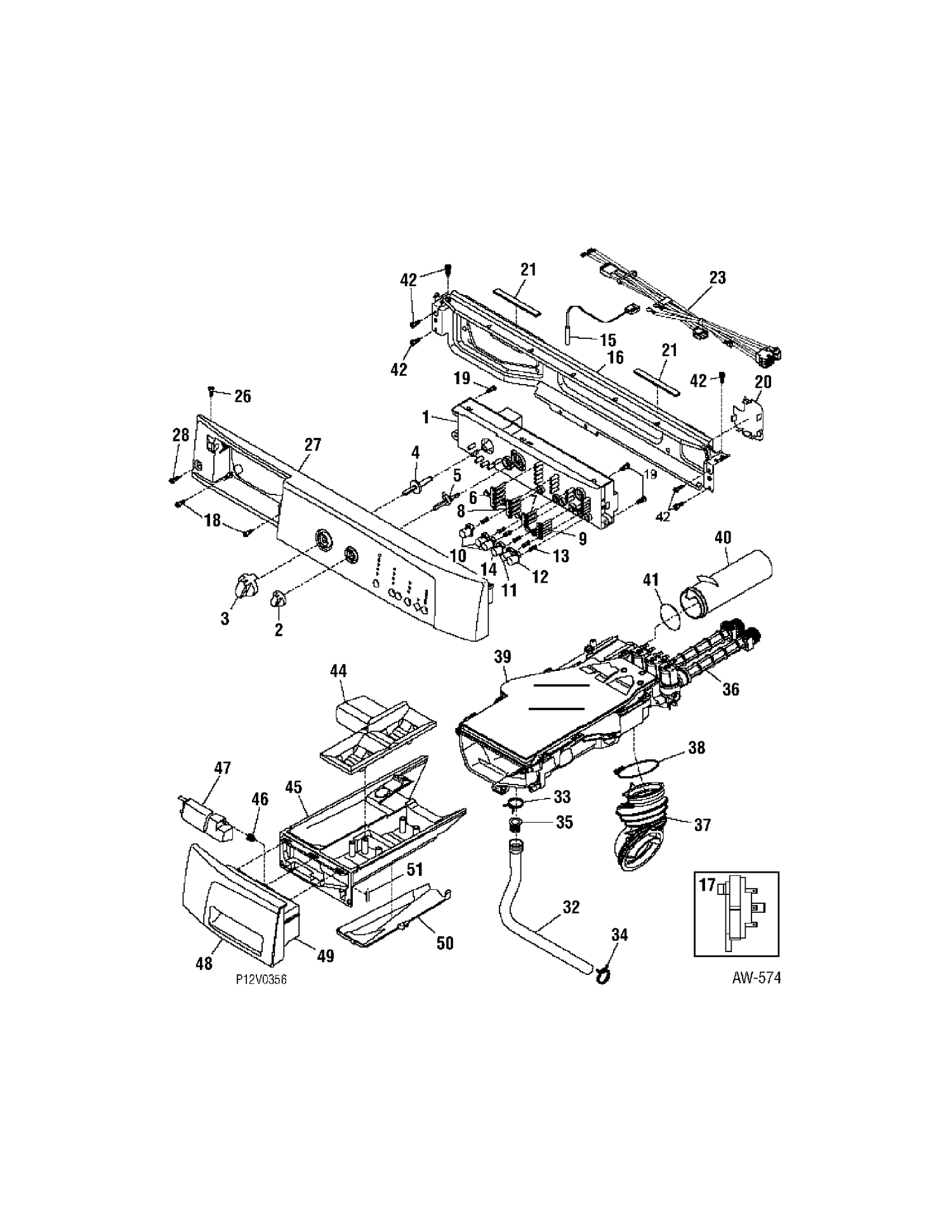 CONTROL PANEL Diagram and Parts List for GCRH410F00WW  General Electric Washer