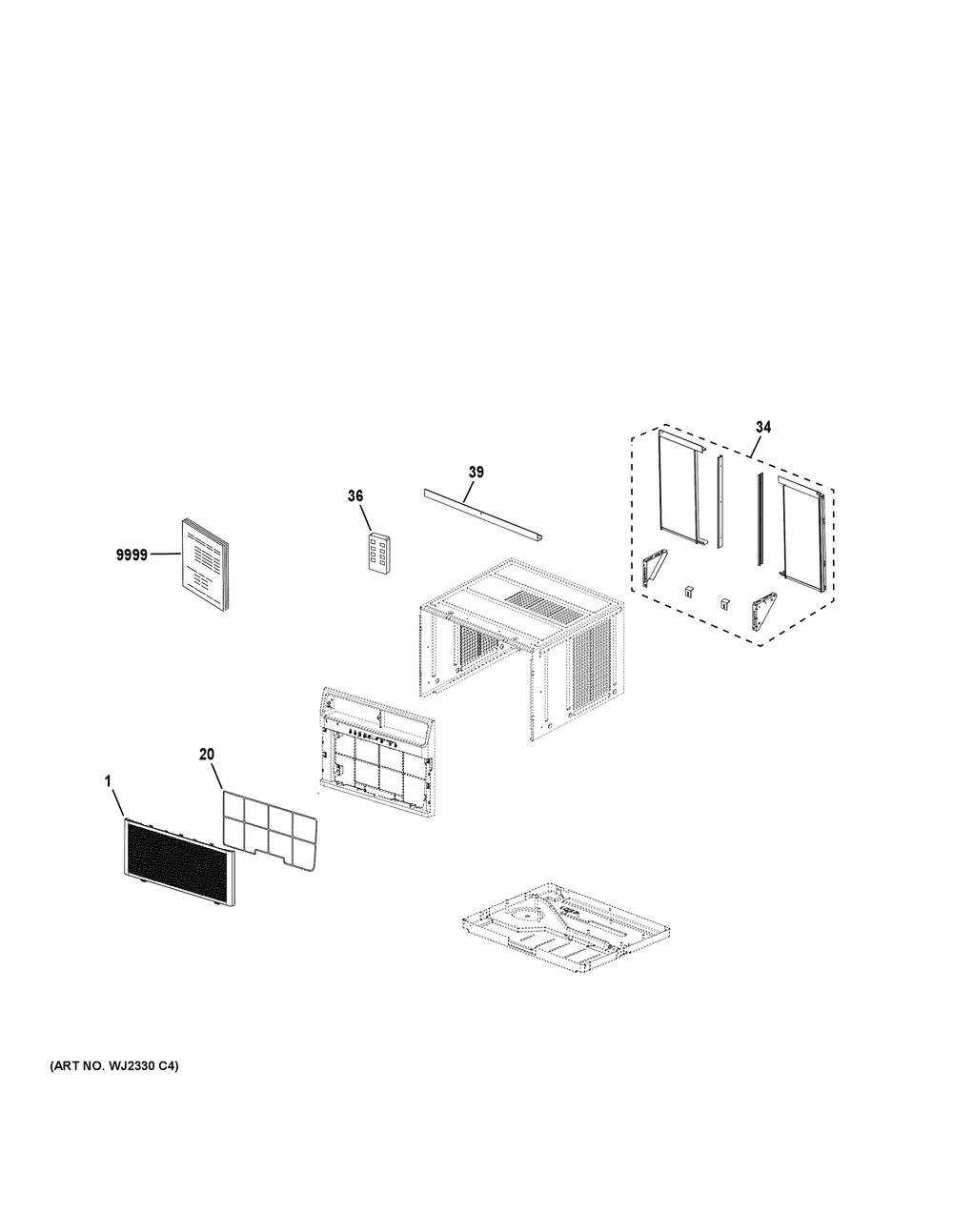 Room Air Conditioner Diagram and Parts List for AWFS14WWL1  General Electric Air Conditioner