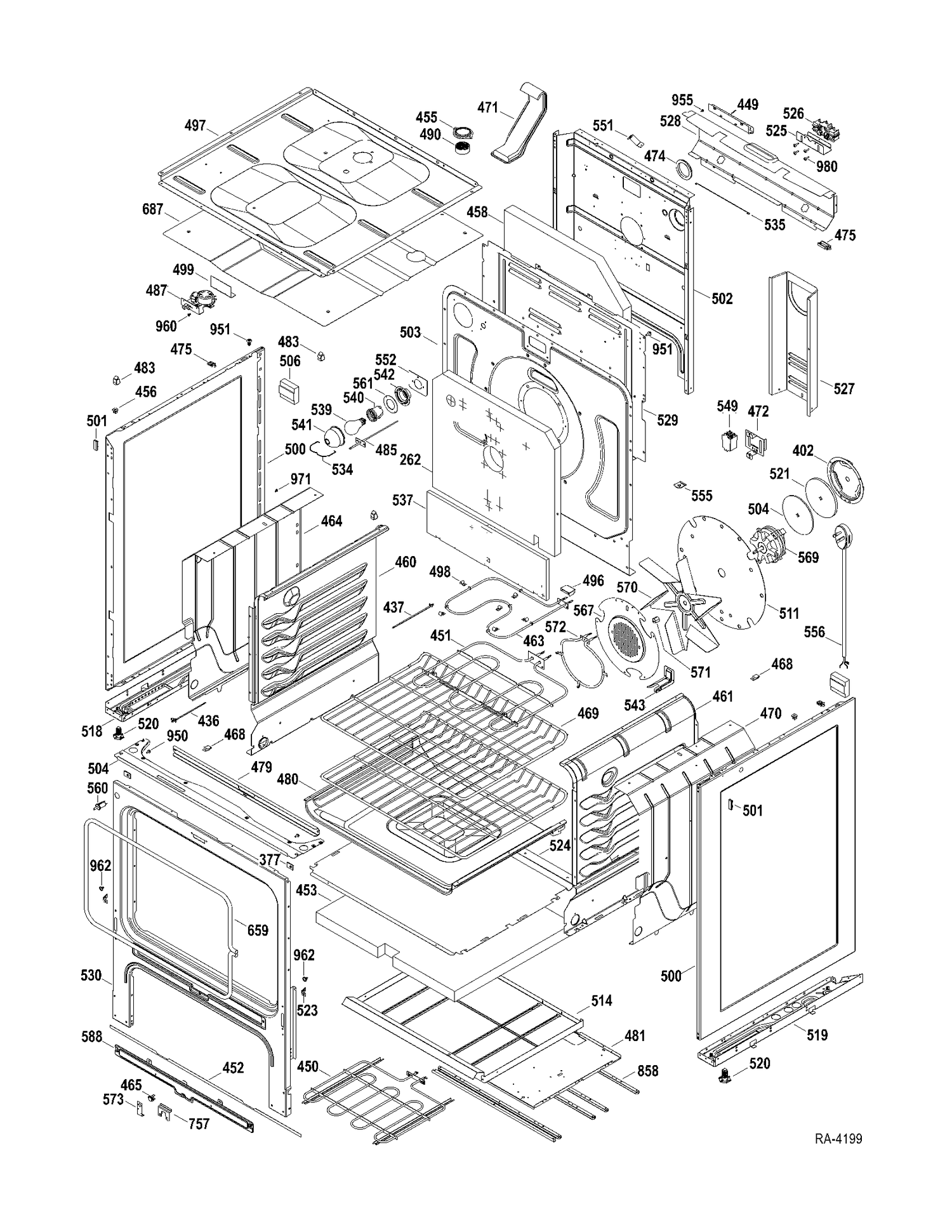 CHASSIS PARTS Diagram and Parts List for JCBP810DT1WW  General Electric Range