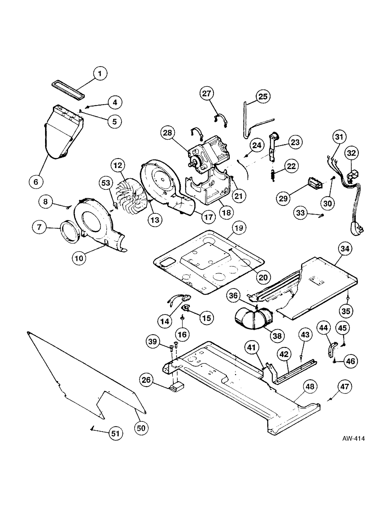 BLOWER & DRIVE ASSEMBLY Diagram and Parts List for 52270-W2  General Electric Washer