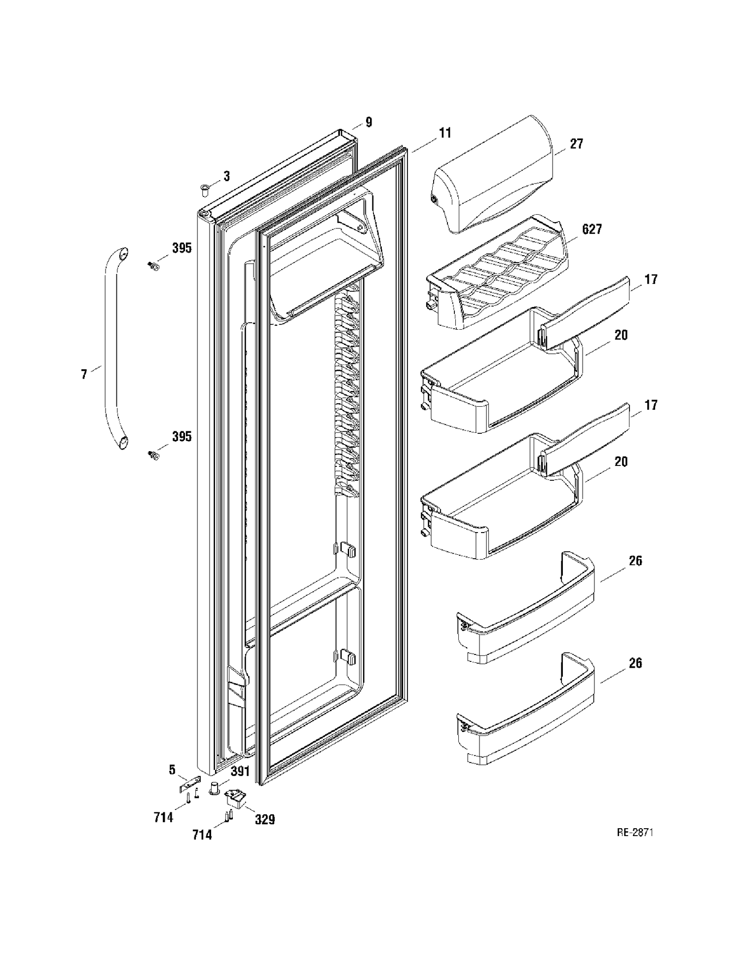 FRESH FOOD DOOR Diagram and Parts List for DSR25USWCGS  General Electric Refrigerator