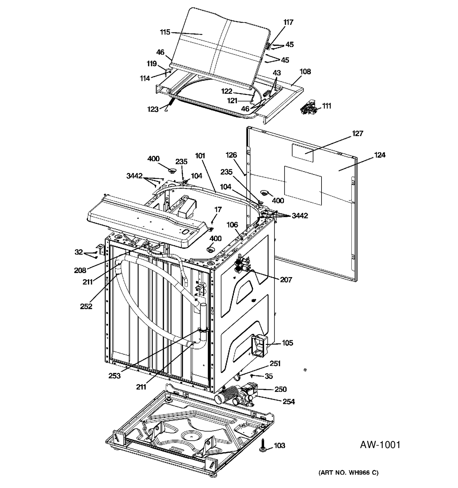 CABINET 6 Diagram and Parts List for C978-97222210  General Electric Washer