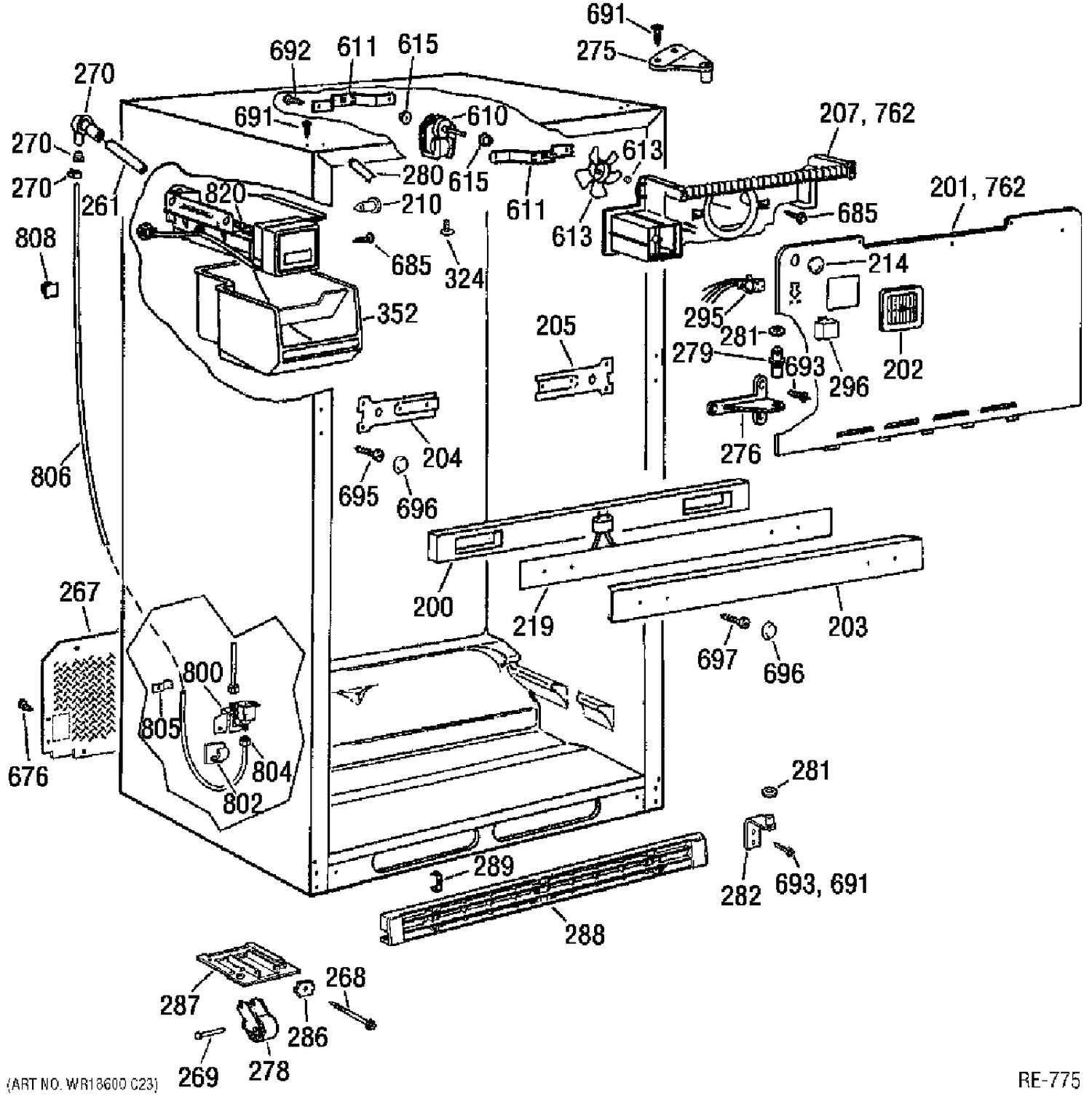 CABINET Diagram and Parts List for TBX21ABRRWW  General Electric Refrigerator