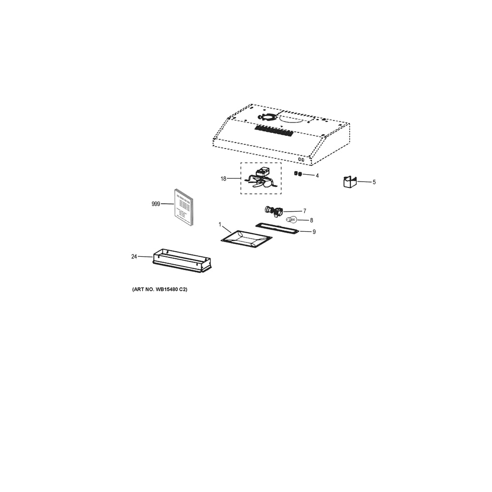 Range Hood Diagram and Parts List for JVX3300SJ5SS  General Electric Range Hood