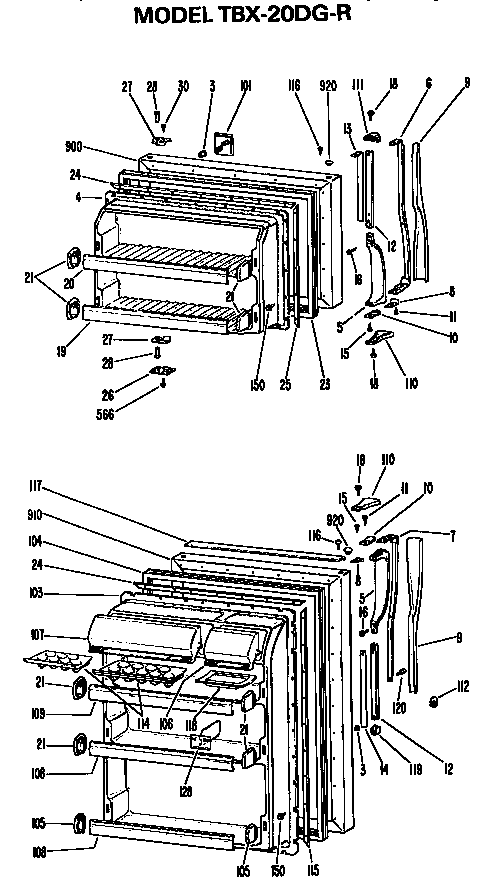 Doors Diagram and Parts List for TBX20DGR  General Electric Refrigerator