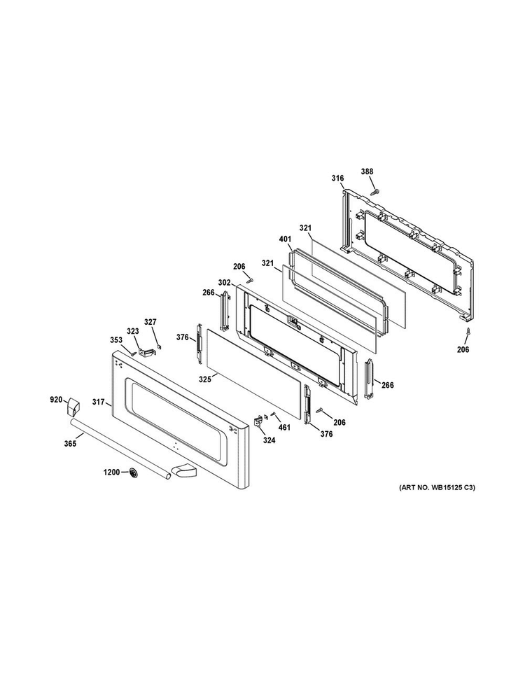 Upper Door Diagram and Parts List for CGS990SET5SS  General Electric Range