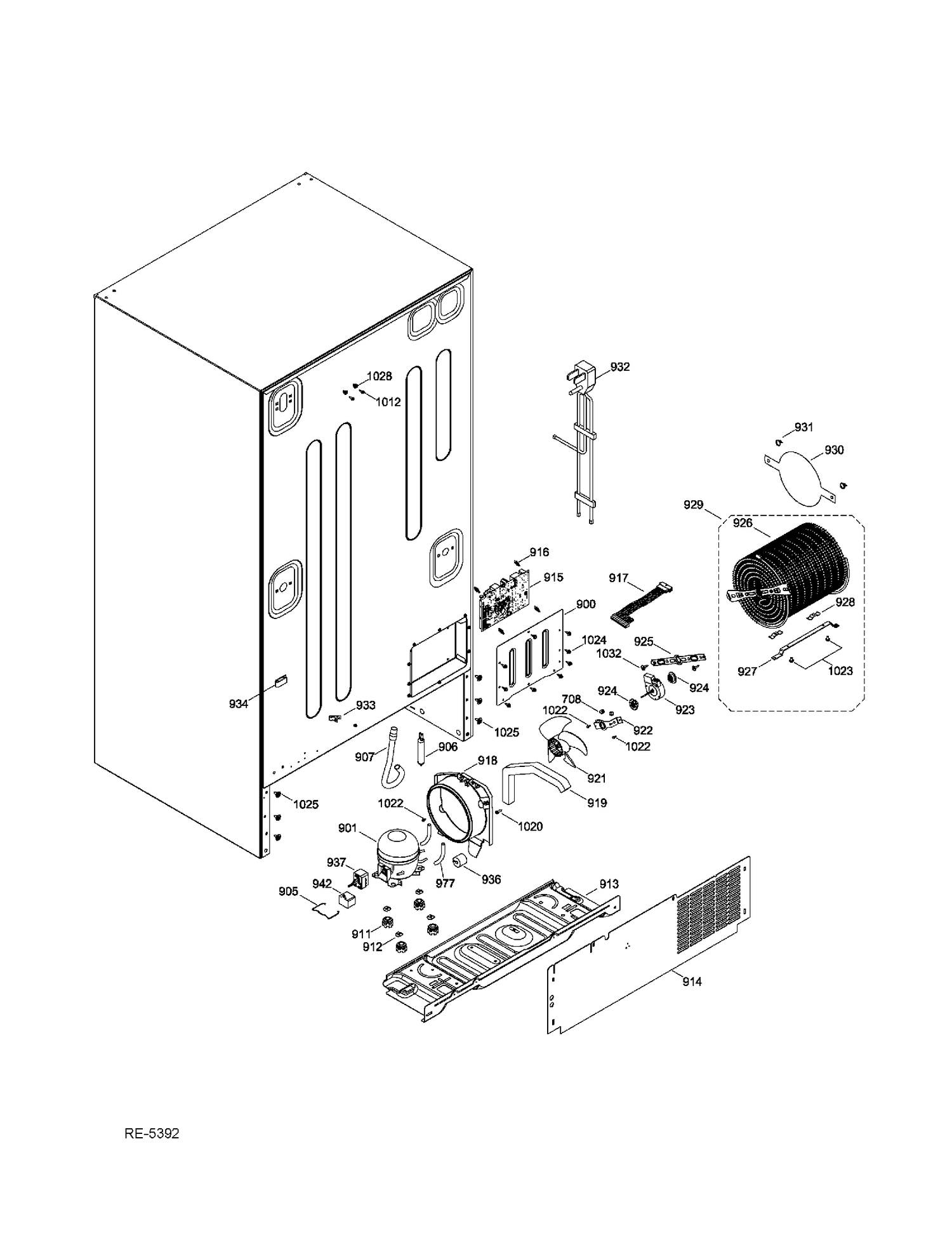 SEALED SYSTEM & MOTHERBOARD Diagram and Parts List for GFRS2KBYHSS  General Electric Refrigerator