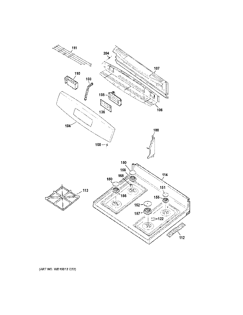 Control Panel And Cooktop Diagram and Parts List for JGBS60REK5SS  General Electric Range