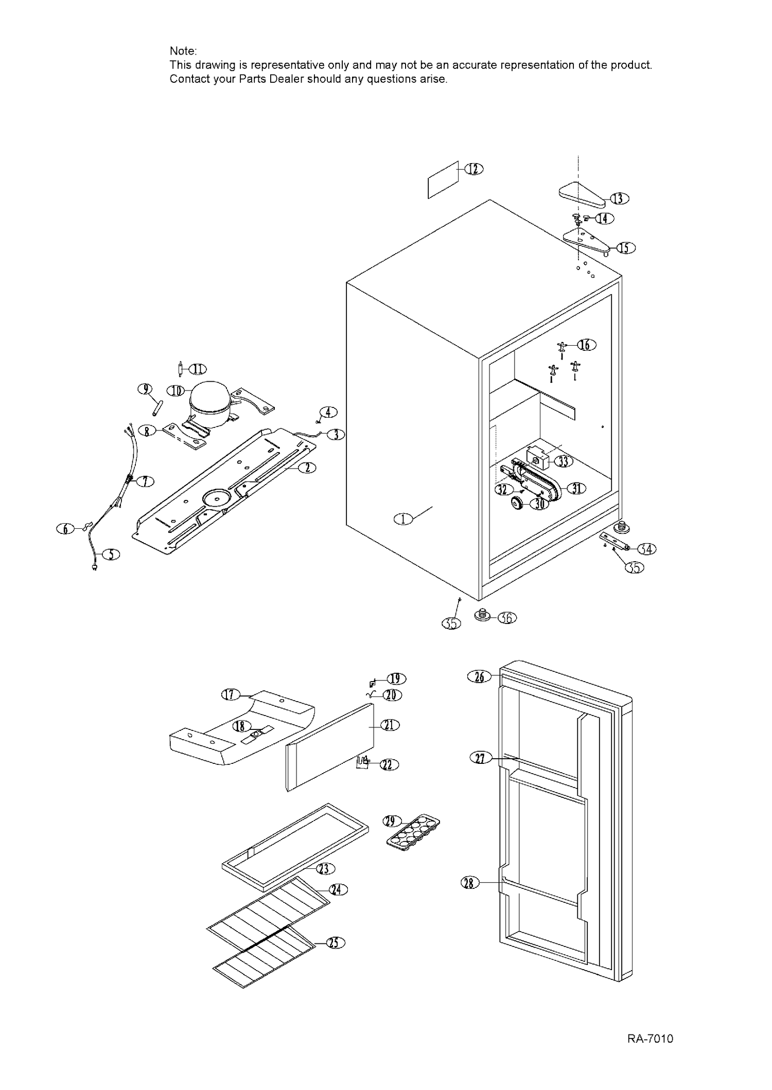 CABINET Diagram and Parts List for HC27SF22RB  General Electric Refrigerator