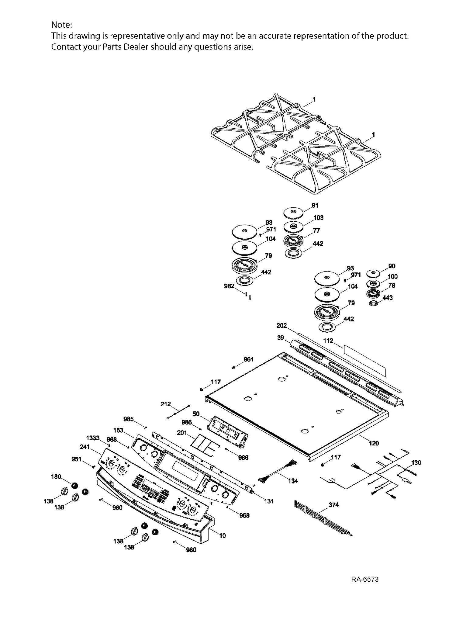 CONTROL PANEL & COOKTOP Diagram and Parts List for P2S968DER3BB  General Electric Range