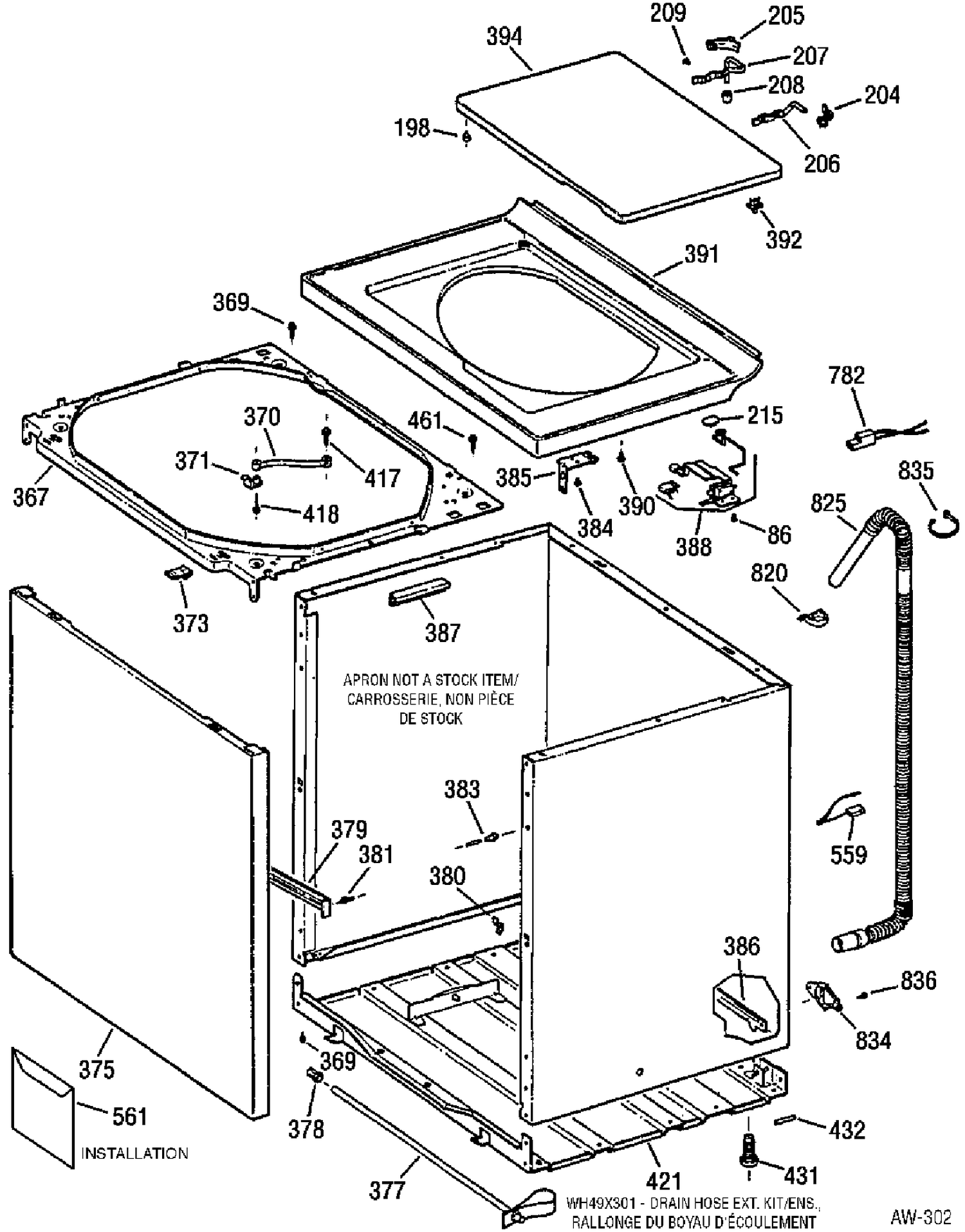 CABINET Diagram and Parts List for XKXR1070A0WW  General Electric Washer