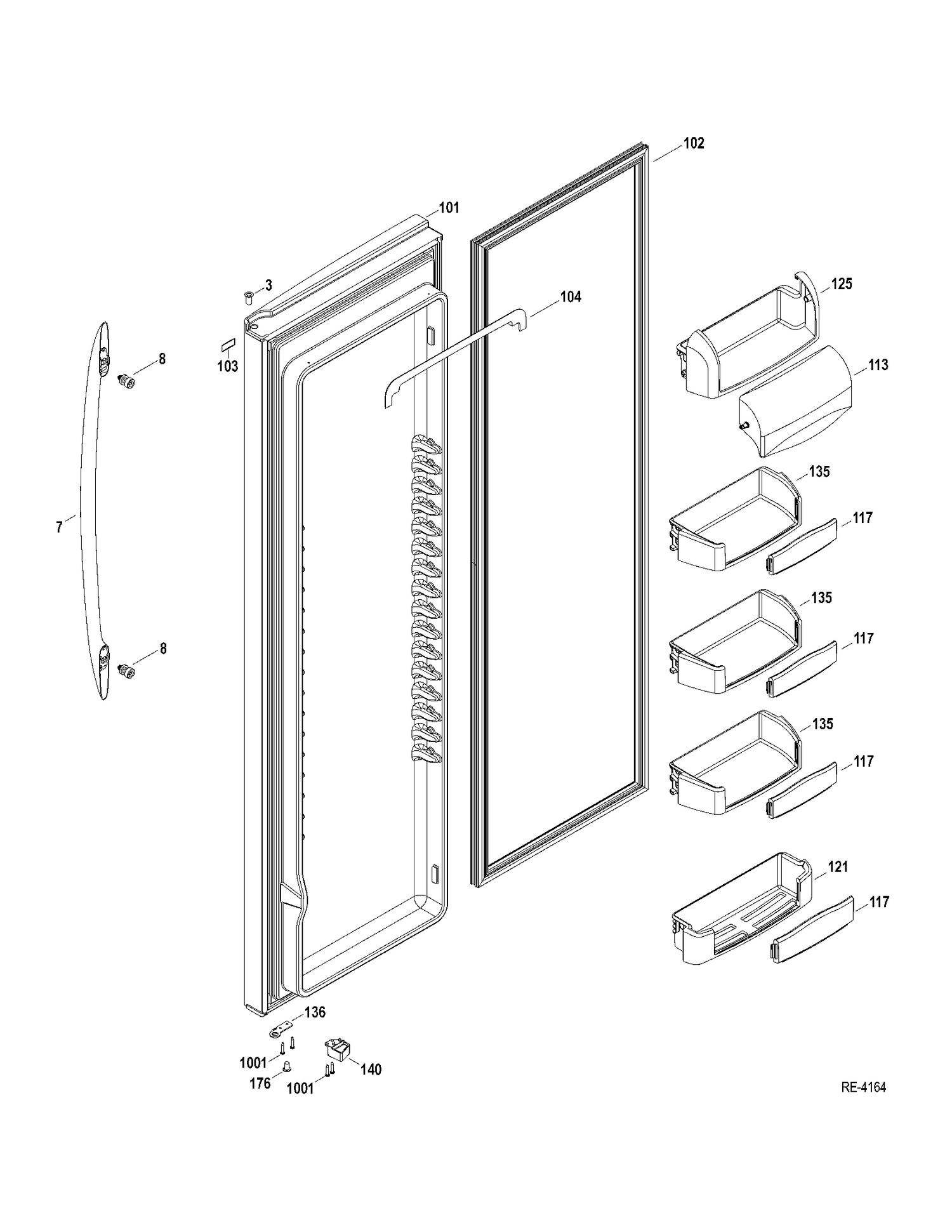 FF DOOR Diagram and Parts List for PSRS6PGZADSS  General Electric Refrigerator