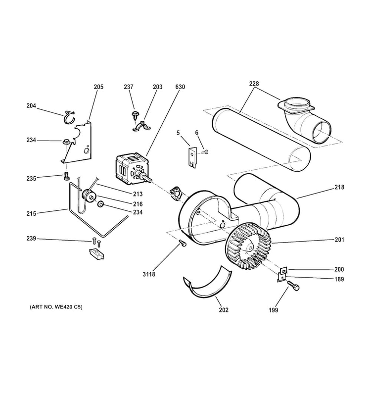 Blower & Motor Diagram and Parts List for DSKP333EC5WW  General Electric Dryer