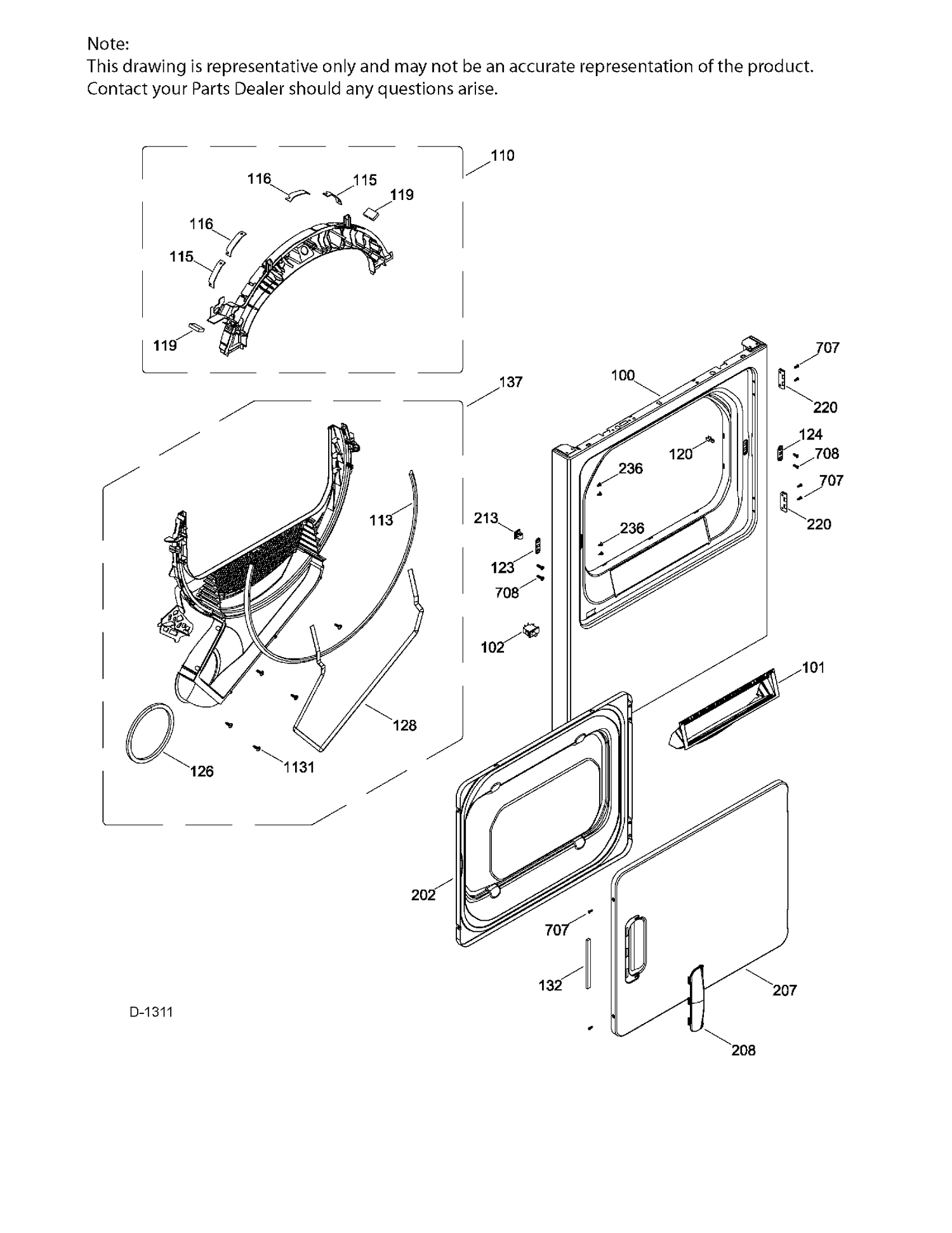 FRONT PANEL & DOOR Diagram and Parts List for MTMX050EF4WW  General Electric Dryer