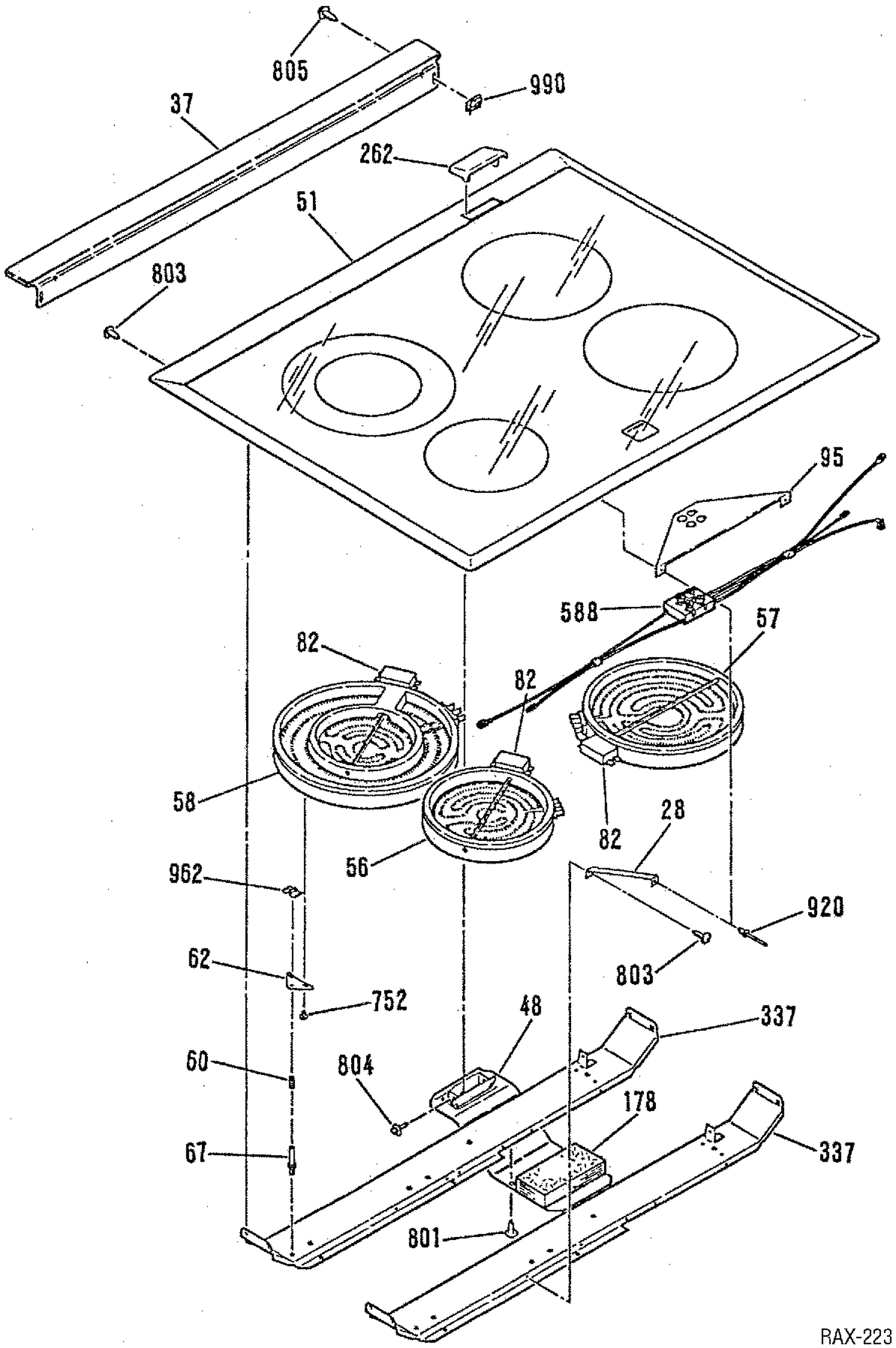COOKTOP GROUP Diagram and Parts List for JCSP39WT2WW  General Electric Range