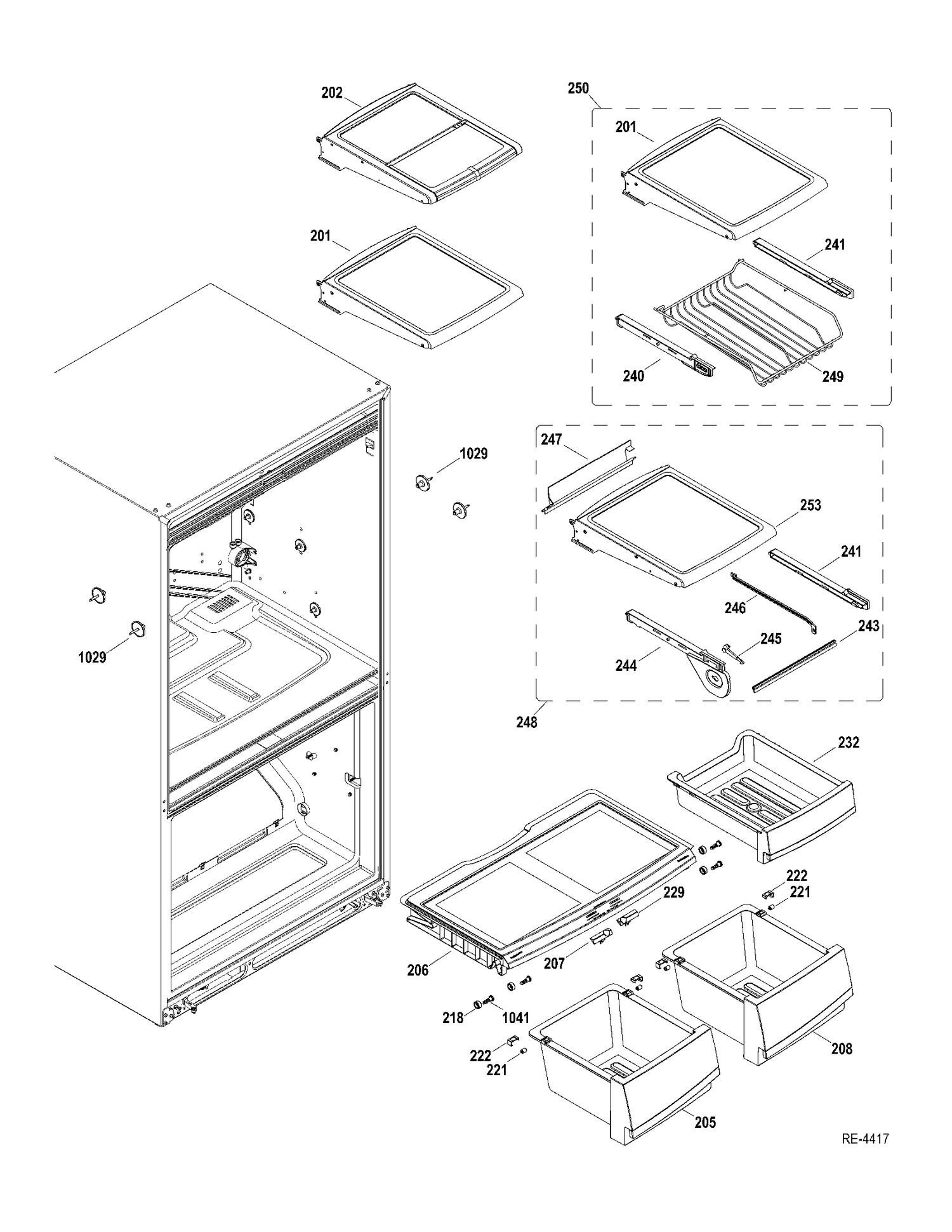 FF SHELVES Diagram and Parts List for ADRS0MBZARSS  General Electric Refrigerator