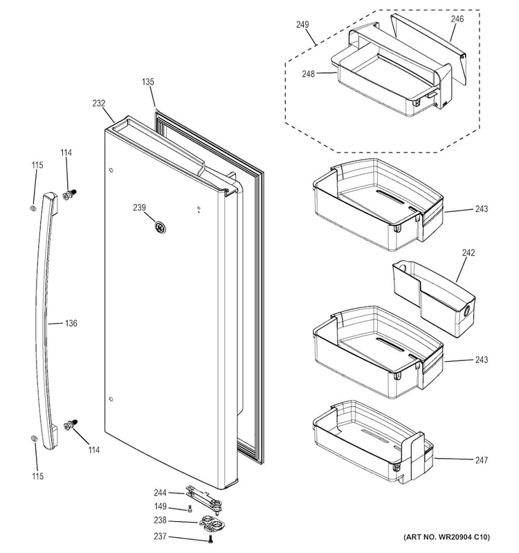 Fresh Food Door - Rh Diagram and Parts List for GFE29HSDFSS  General Electric Refrigerator