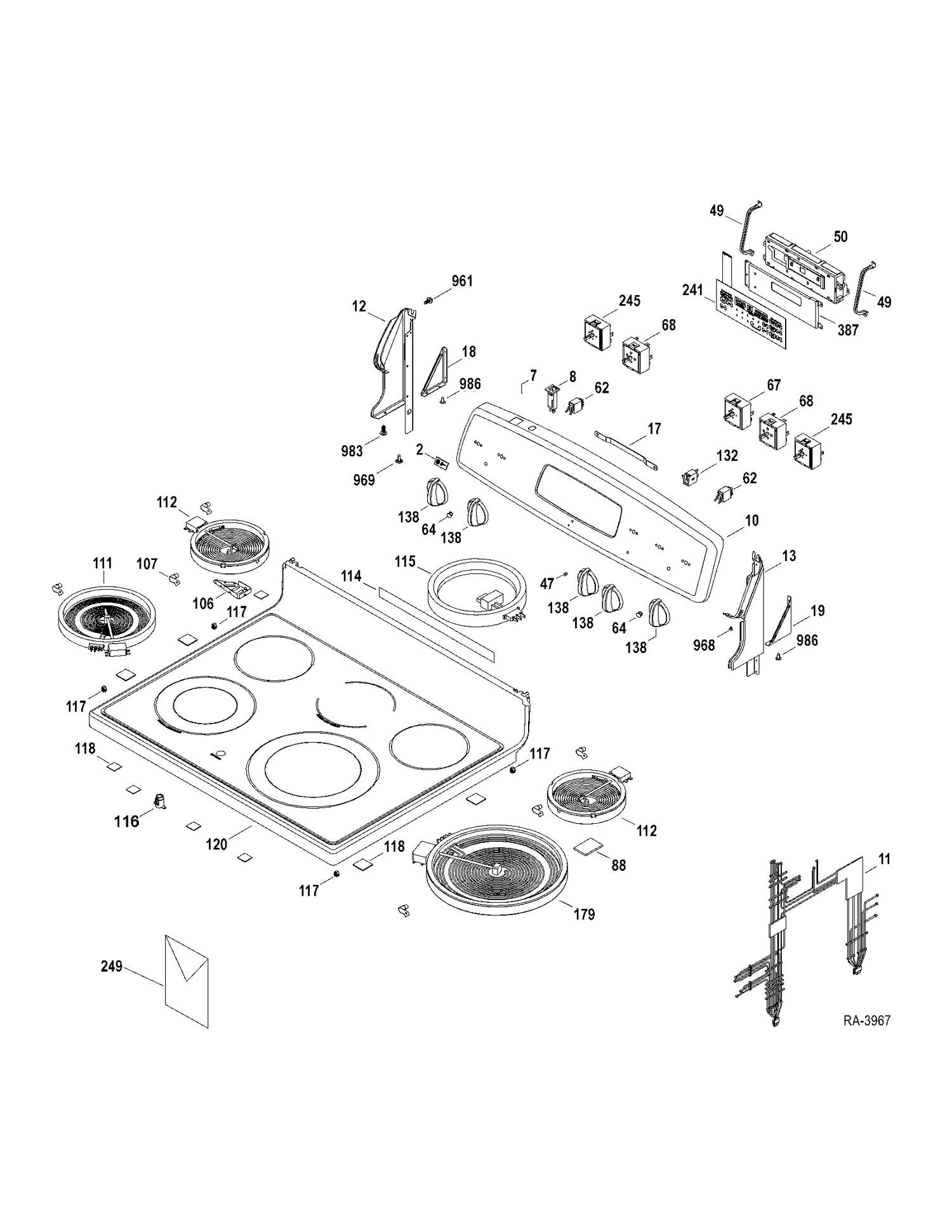 CONTROLS-COOKTOP Diagram and Parts List for JCBP820SR1SS  General Electric Range