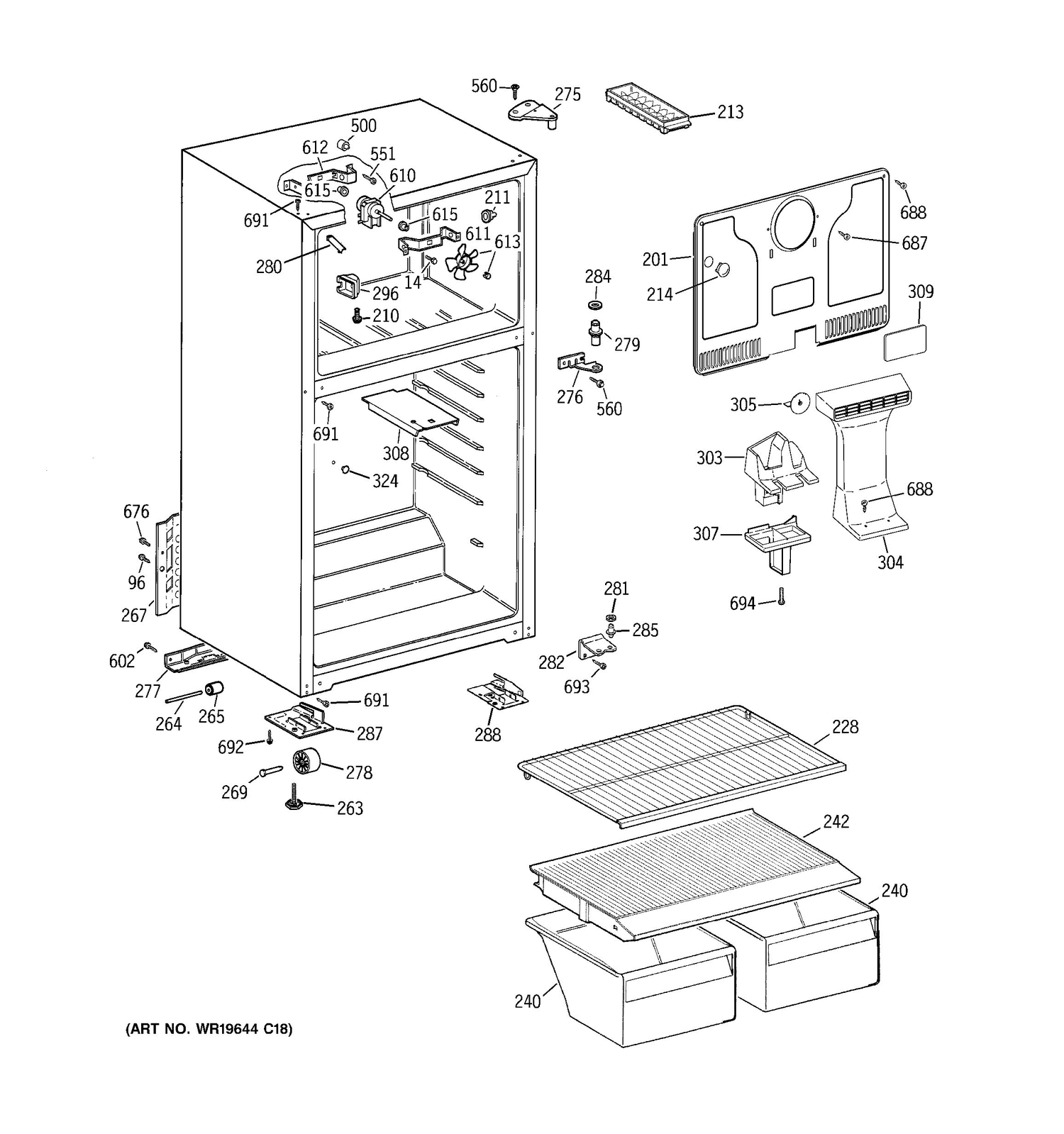 CABINET Diagram and Parts List for MTS18BBSBRWW  General Electric Refrigerator
