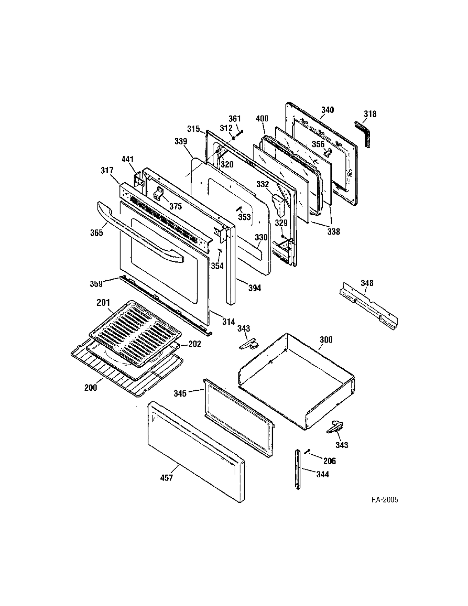 DOOR Diagram and Parts List for JCBP63WK1WW  General Electric Range